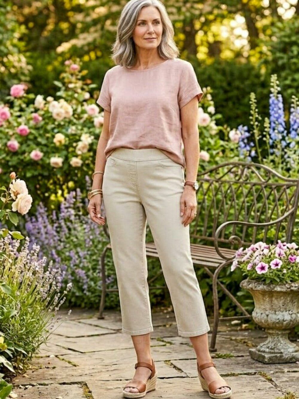 Kim Rogers Khaki Capri Pull-On Pants Size 8